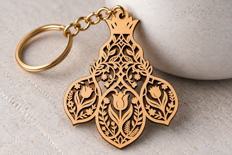 Ornate Three Petal Floral Drop Keychain Laser Cut SVG PNG example image 1