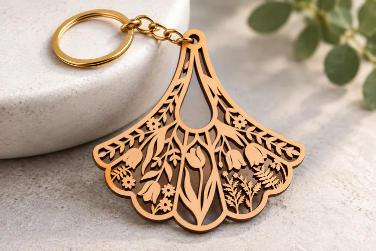 Wide Fan Floral Bouquet Keychain Laser Cut SVG PNG DXF EPS