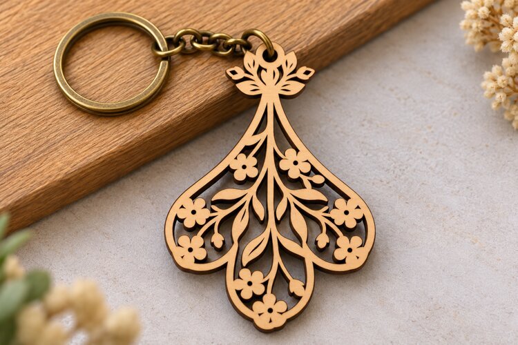 Delicate Three Lobed Flower Drop Keychain Laser Cut SVG PNG example image 1