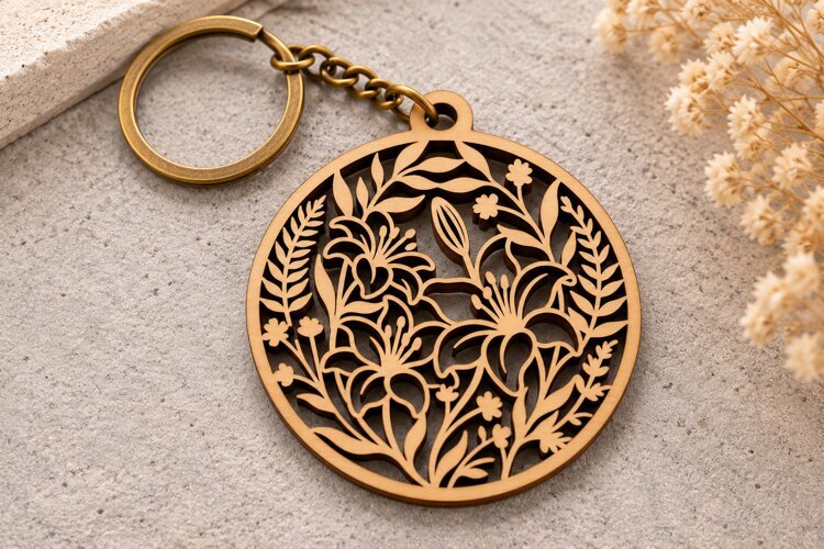 Round Wildflower Meadow Keychain Laser Cut SVG PNG DXF EPS example image 1