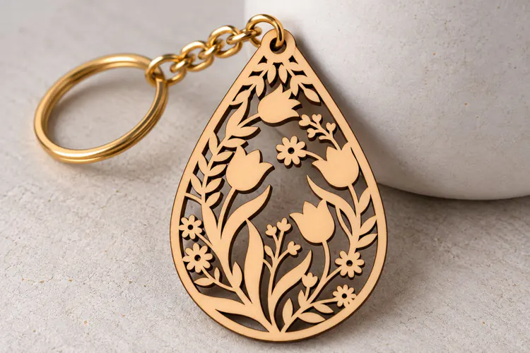 Teardrop Blooming Flower Stems Keychain Laser Cut SVG PNG