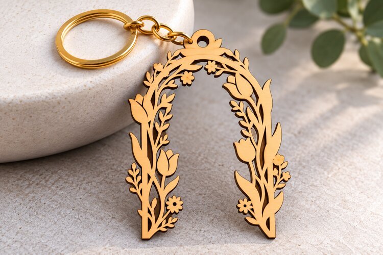 Open Horseshoe Floral Arch Keychain Laser Cut SVG PNG DXF example image 1