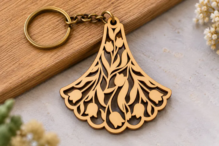 Fan Shaped Tulip Floral Keychain Laser Cut SVG PNG DXF EPS