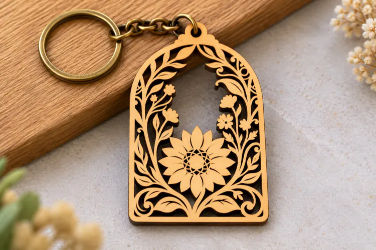 Arched Daisy Floral Window Keychain Laser Cut SVG PNG DXF