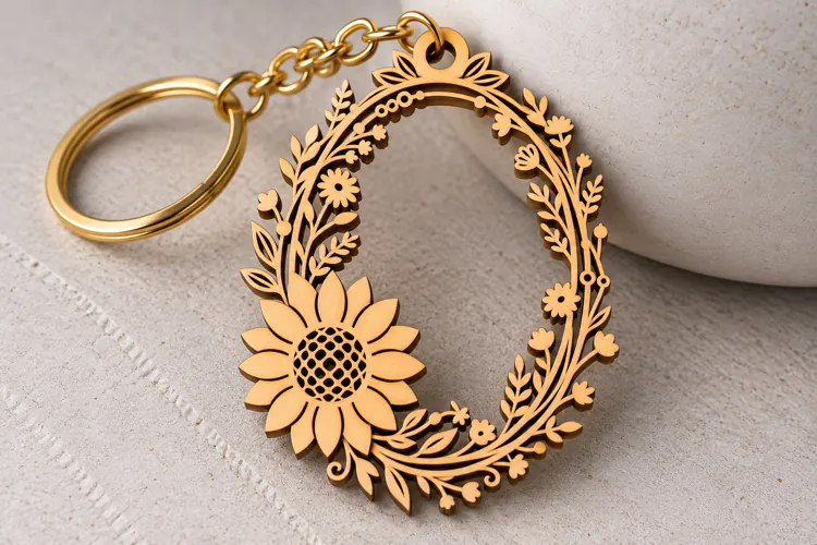 Sunflower Open Oval Wreath Keychain Laser Cut SVG PNG DXF