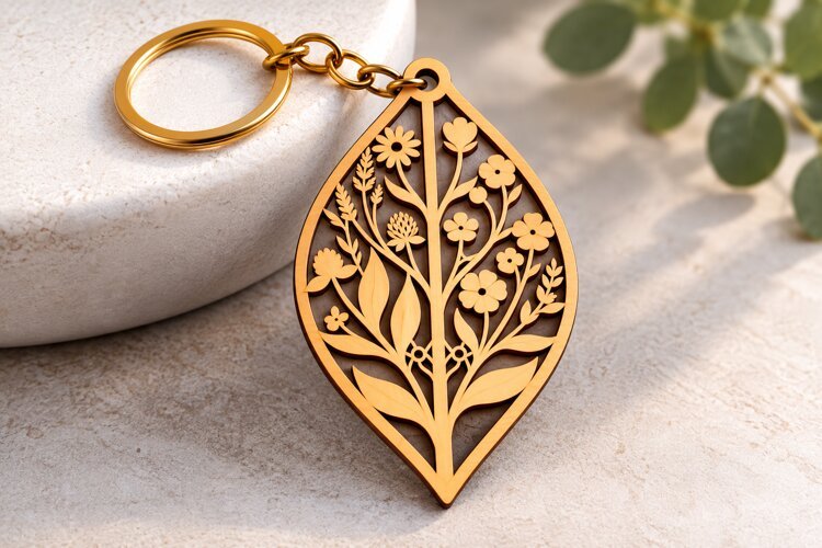 Pointed Leaf Floral Bouquet Keychain Laser Cut SVG PNG DXF example image 1