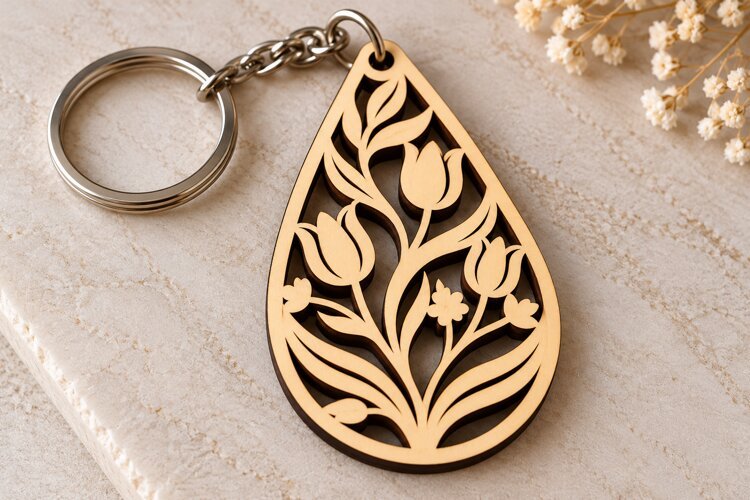 Teardrop Tulip Bouquet Keychain Laser Cut SVG PNG DXF EPS example image 1