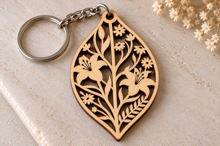 Pointed Wildflower Bouquet Keychain Laser Cut SVG PNG DXF example image 1