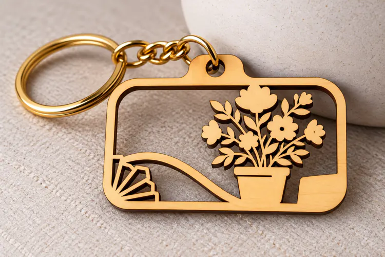Floral Bouquet Rectangle Frame Keychain Laser Cut SVG PNG