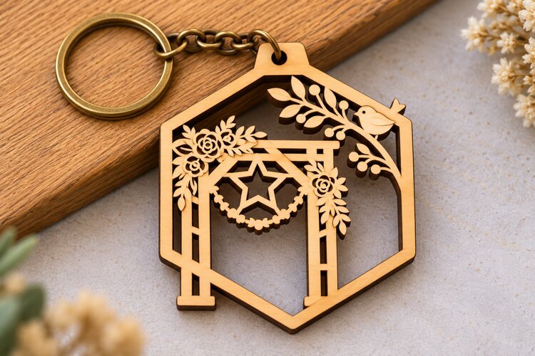 Rustic Wedding Arch Hexagon Keychain Laser Cut SVG PNG DXF example image 1