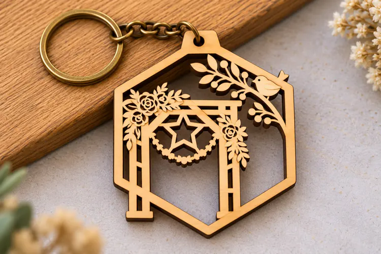 Rustic Wedding Arch Hexagon Keychain Laser Cut SVG PNG DXF