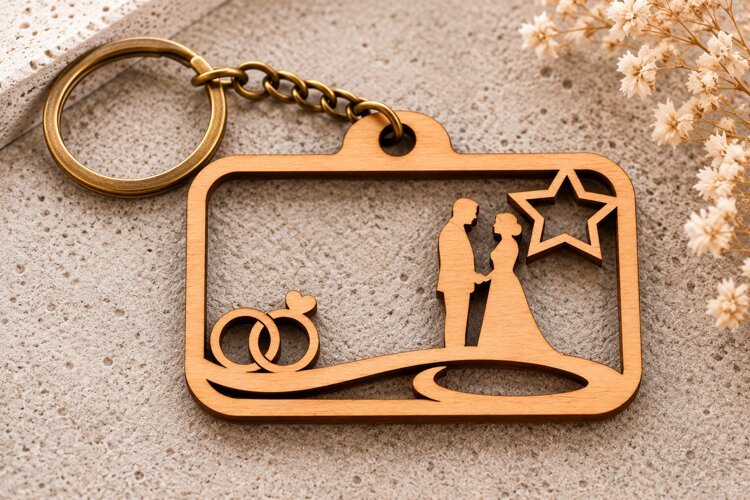 Wedding Couple Star Rectangle Keychain Laser Cut SVG PNG DXF example image 1