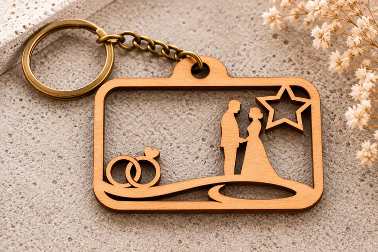Wedding Couple Star Rectangle Keychain Laser Cut SVG PNG DXF