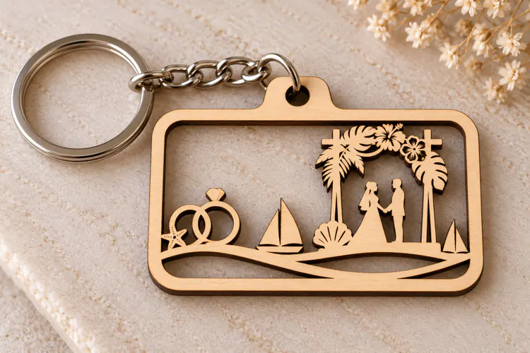 Tropical Beach Wedding Rectangle Keychain Laser Cut SVG PNG