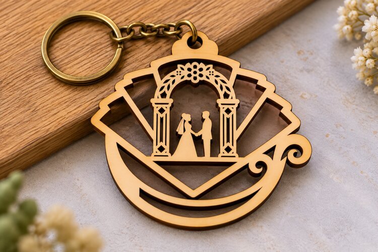 Wedding Couple Decorative Fan Keychain Laser Cut SVG PNG DXF example image 1