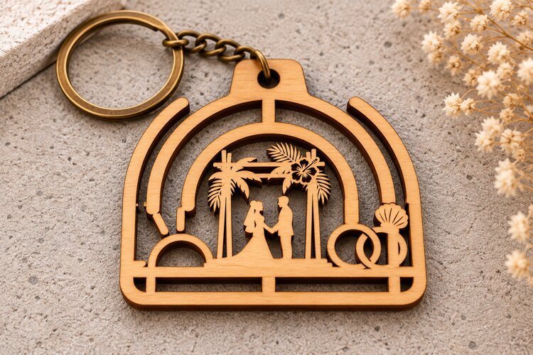 Romantic Wedding Arch with Rings Keychain Laser Cut SVG PNG example image 1