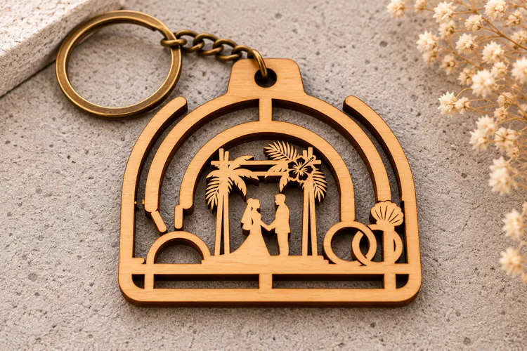 Romantic Wedding Arch with Rings Keychain Laser Cut SVG PNG