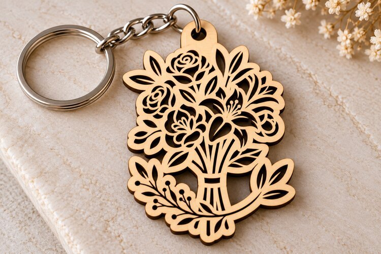 Ornate Floral Bouquet Keychain Laser Cut SVG PNG DXF EPS example image 1