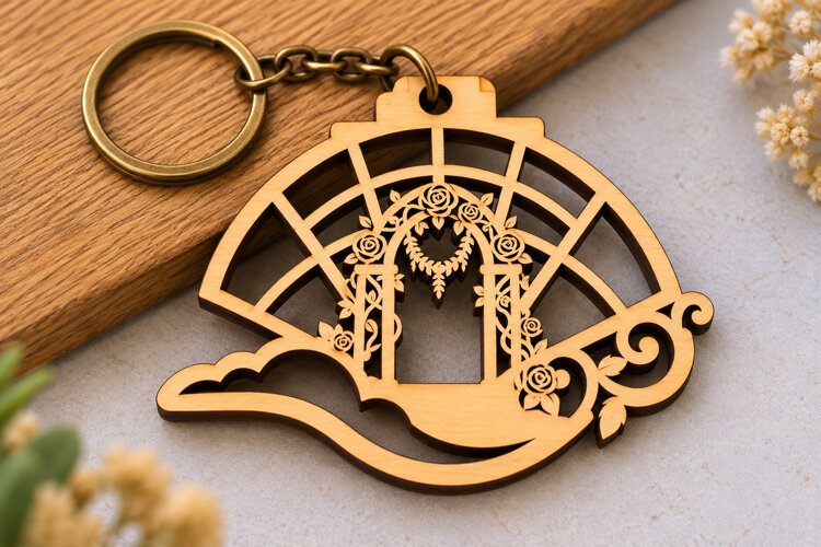 Fan Shape Wedding Arch Keychain Laser Cut SVG PNG DXF EPS example image 1