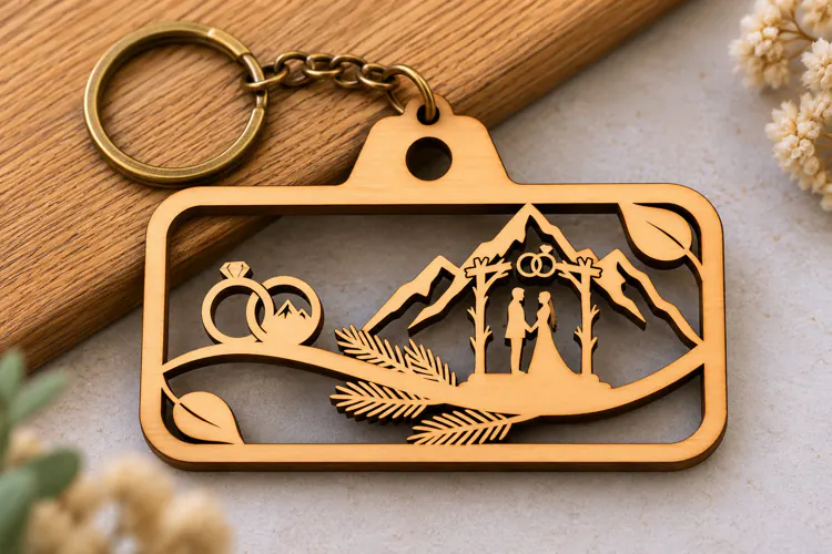 Mountain Wedding Landscape Rectangle Keychain Laser Cut SVG