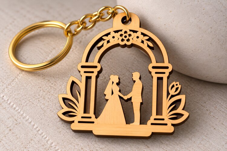 Wedding Couple Column Arch Keychain Laser Cut SVG PNG DXF example image 1