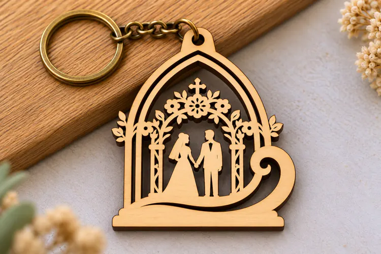 Floral Wedding Couple Gothic Arch Keychain Laser Cut SVG PNG