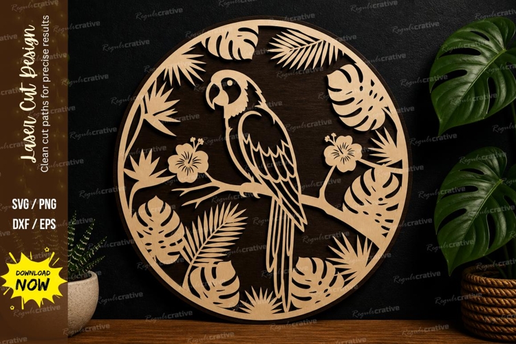 Parrot Tropical Circle laser cut svg File parrot laser cut example image 1
