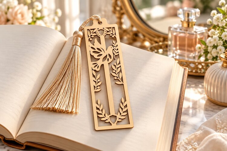 Elegant Floral Vine Tassel Bookmark Laser Cut SVG PNG DXF example image 1