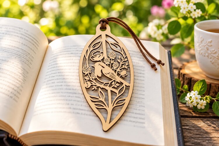 Floral Leaf Bookmark Laser Cut SVG PNG DXF EPS, Wooden Book example image 1
