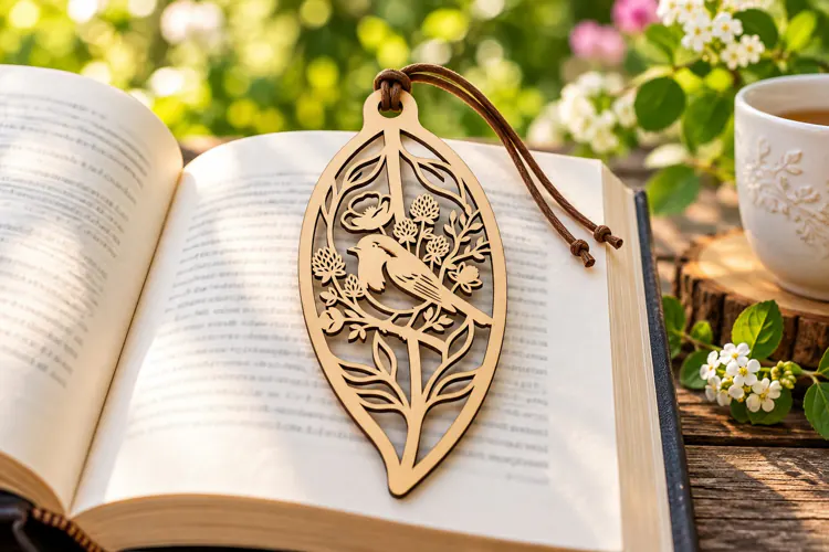 Floral Leaf Bookmark Laser Cut SVG PNG DXF EPS, Wooden Book