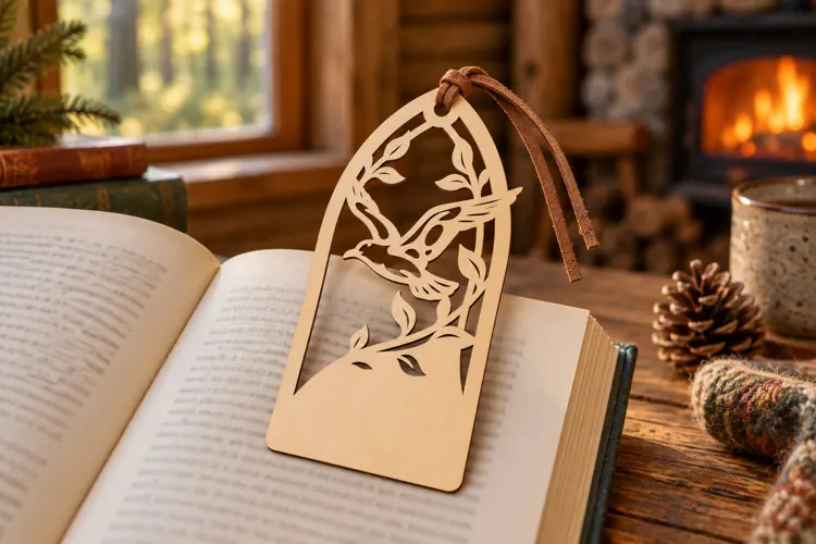 Woodland Bird on Branch Bookmark Laser Cut SVG PNG DXF EPS