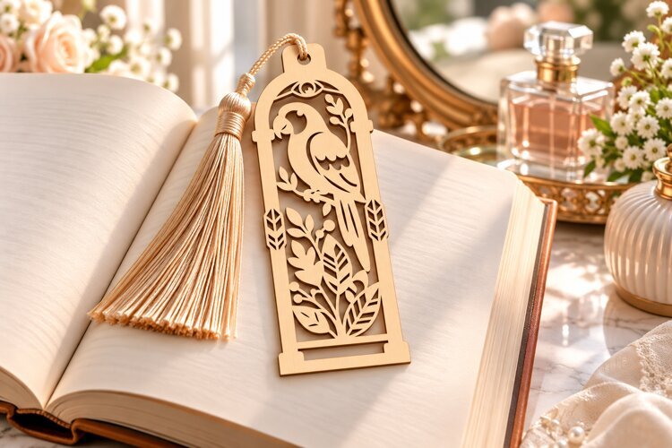 Moon and Floral Bookmark Laser Cut SVG PNG DXF EPS, Wooden example image 1