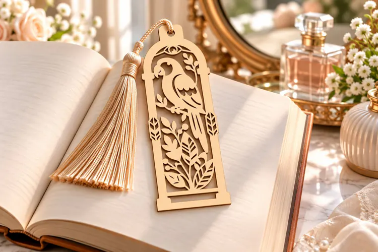 Moon and Floral Bookmark Laser Cut SVG PNG DXF EPS, Wooden