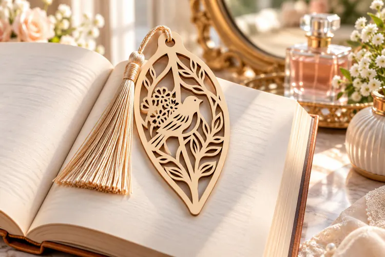 Intricate Leaf and Flower Teardrop Bookmark Laser Cut SVG