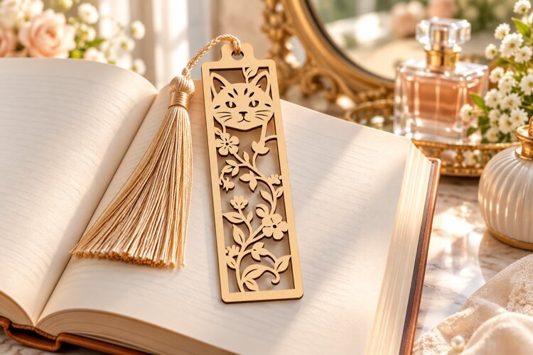 Floral Vine Rectangular Bookmark Laser Cut SVG PNG DXF EPS example image 1