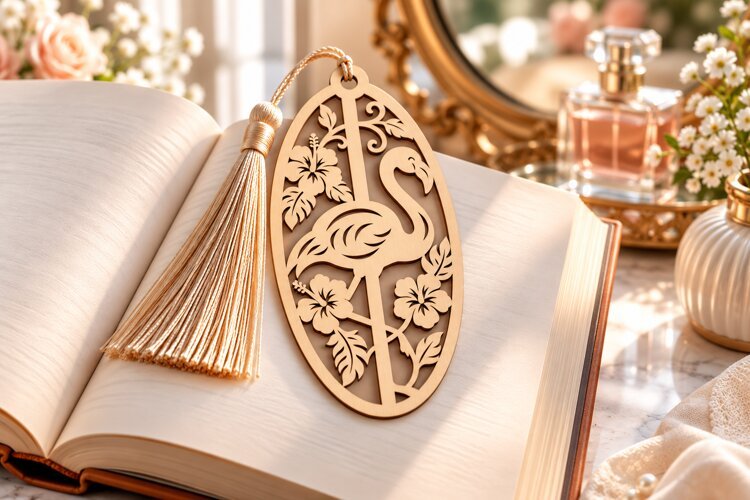 Flamingo Tropical Leaf Bookmark Laser Cut SVG PNG DXF EPS, example image 1