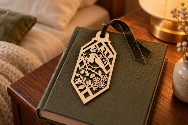 Geometric Botanical Diamond Bookmark Laser Cut SVG PNG DXF example image 1