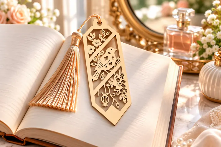 Floral Cutout Bookmark Laser Cut SVG PNG DXF EPS, Wooden