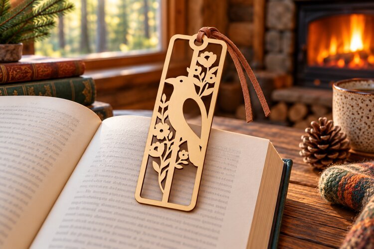 Floral Moon Phase Bookmark Laser Cut SVG PNG DXF EPS, Wooden example image 1