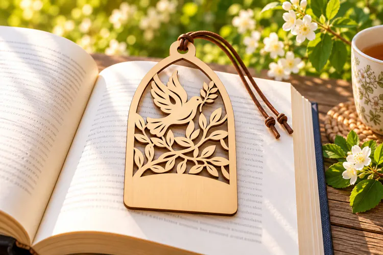 Bird on Branch Floral Bookmark Laser Cut SVG PNG DXF EPS,