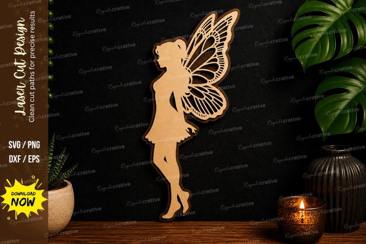 Fairy Silhouette Design laser cut svg File fairy laser cut example image 1