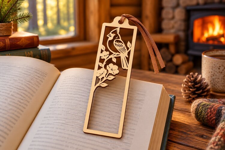 Floral Stem Bookmark Laser Cut SVG PNG DXF EPS, Wooden Book example image 1