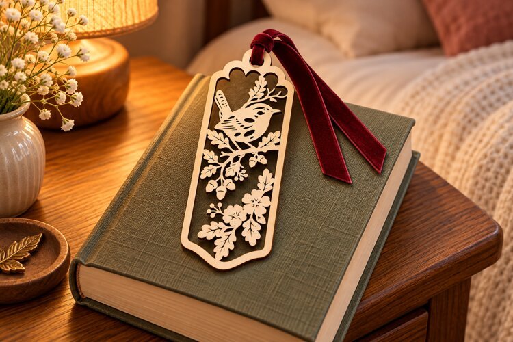 Bouquet Bookmark Laser Cut SVG PNG DXF EPS, Wooden Book Mark example image 1