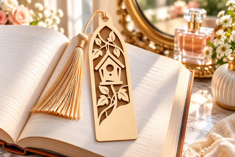 Birdhouse and Blossom Bookmark Laser Cut SVG PNG DXF EPS