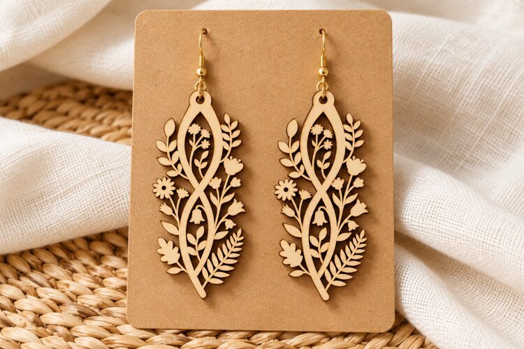 Floral Vine Laser Cut Earrings SVG Template laser cut svg example image 1