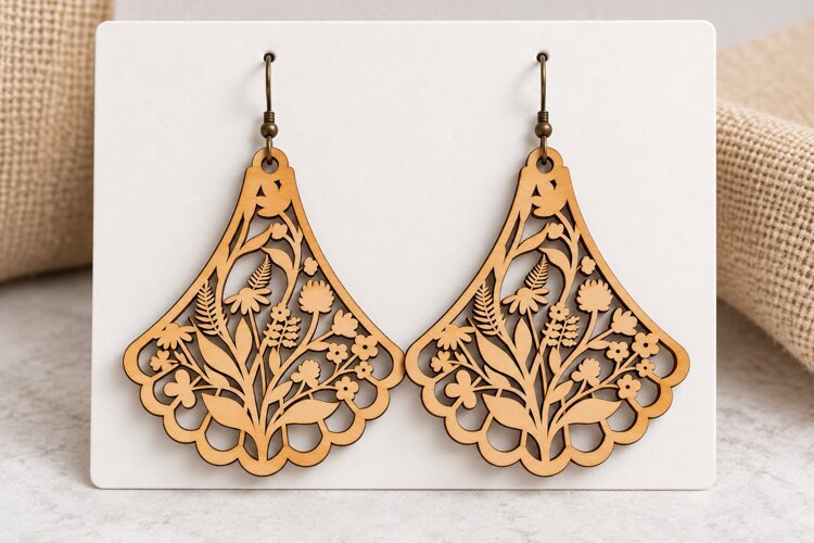 Wildflower Botanical Laser Cut Earrings SVG Template laser example image 1