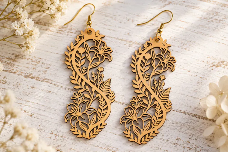 Floral Vine Laser Cut Earrings SVG Design laser cut svg