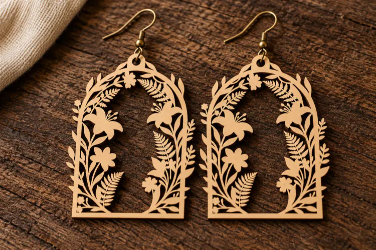 Arch Window Floral Tulip Laser Cut Earrings SVG Template las