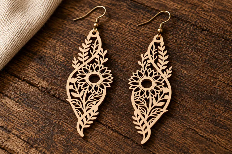 Sunflower Floral Laser Cut Earrings SVG Template laser cut