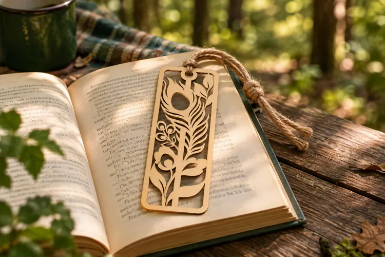 Feather Floral Scroll Bookmark Laser Cut SVG PNG feather